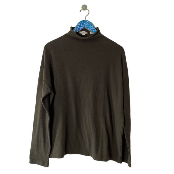 VINCE Heather Dark Pine Brushed Funnel Neck Long Sleeve Top - Picture 2 of 9